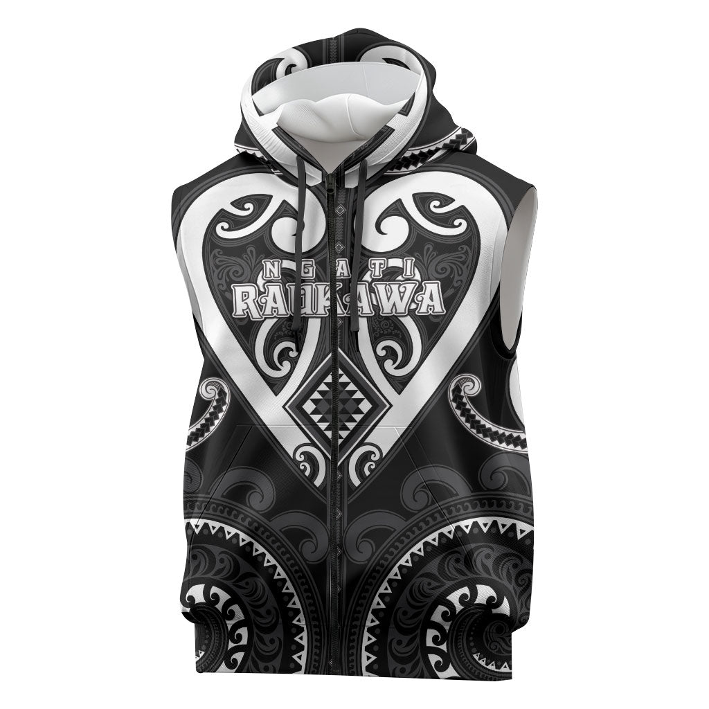 Custom Aotearoa Ngati Raukawa Sleeveless Zip Hoodie Maori Tribal Pattern LT05 Black - Polynesian Pride