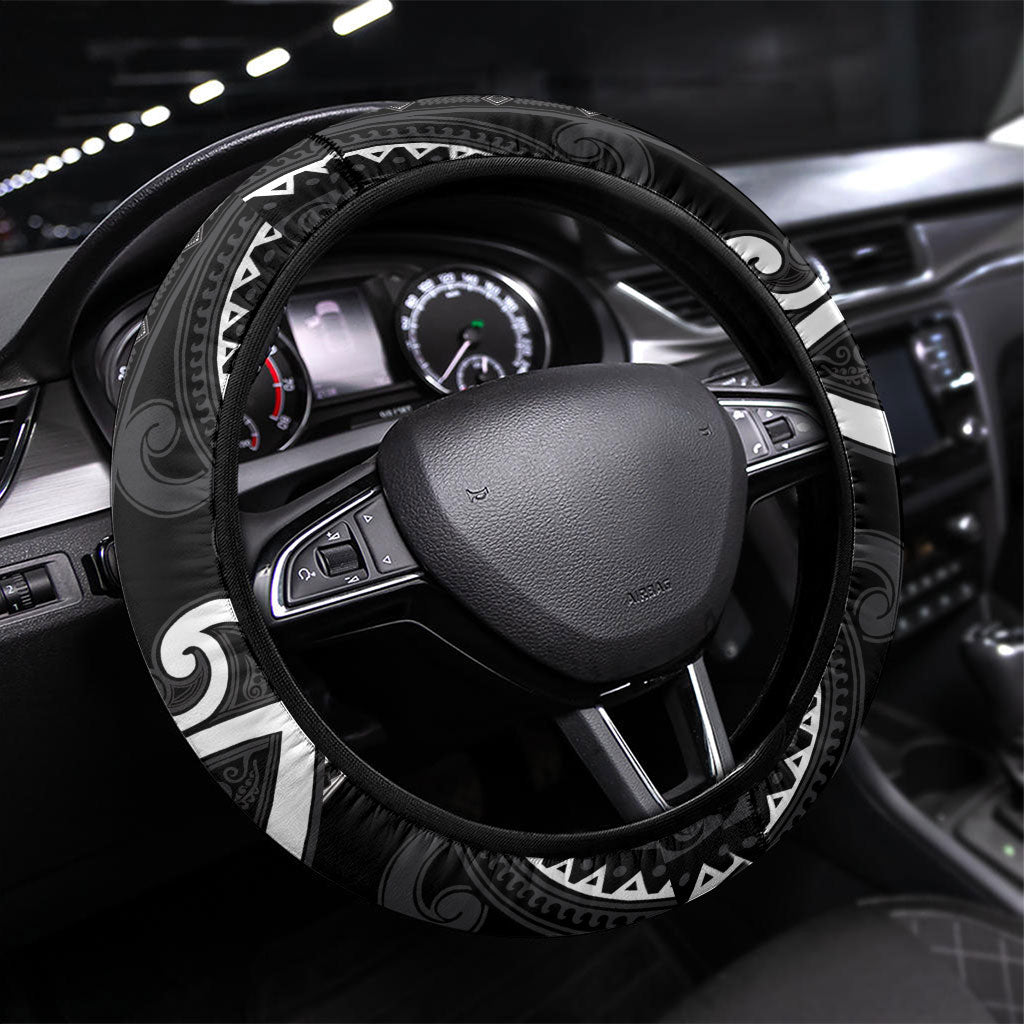 Aotearoa Ngati Raukawa Steering Wheel Cover Maori Tribal Pattern LT05 Universal Fit Black - Polynesian Pride