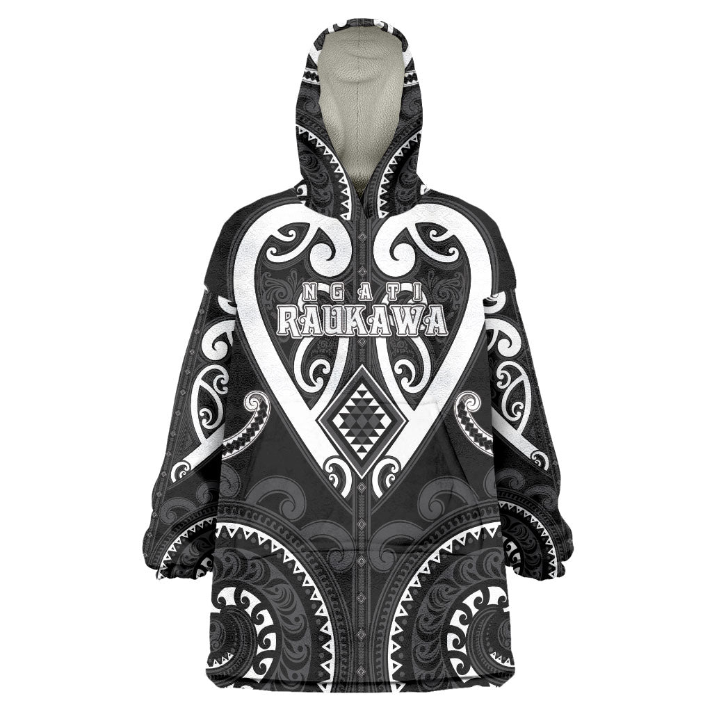 Custom Aotearoa Ngati Raukawa Wearable Blanket Hoodie Maori Tribal Pattern LT05 One Size Black - Polynesian Pride
