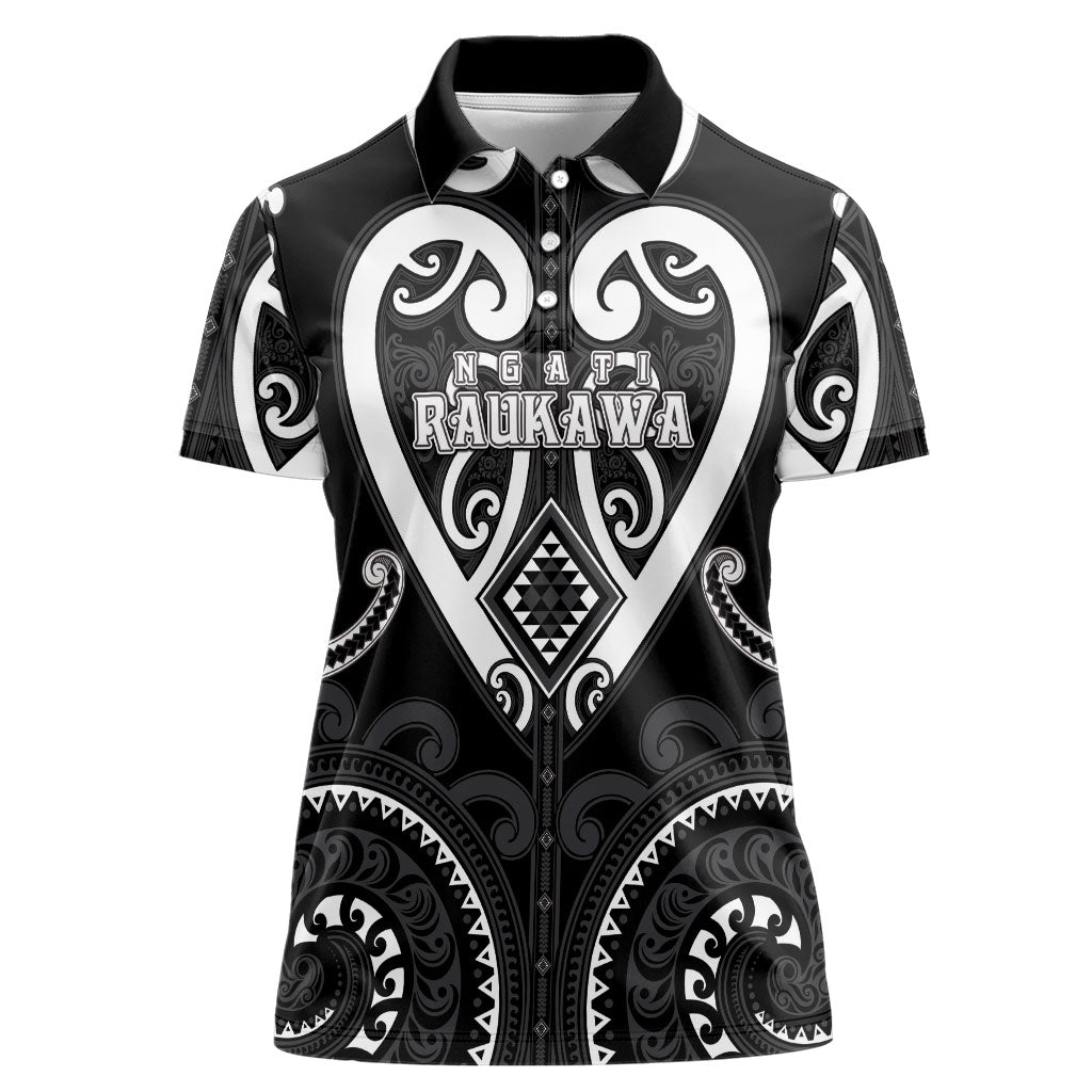 Custom Aotearoa Ngati Raukawa Women Polo Shirt Maori Tribal Pattern LT05 Female Black - Polynesian Pride