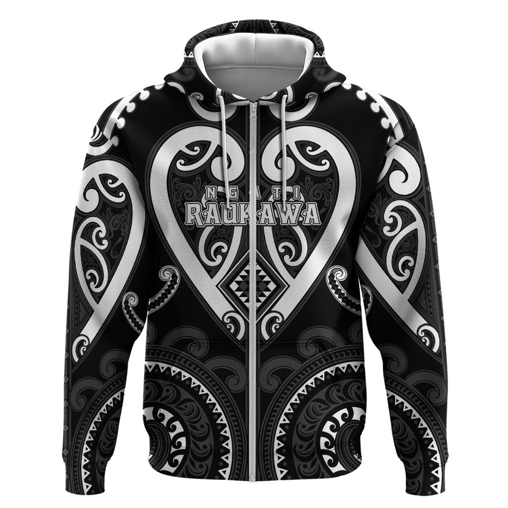 Custom Aotearoa Ngati Raukawa Zip Hoodie Maori Tribal Pattern LT05 Zip Hoodie Black - Polynesian Pride