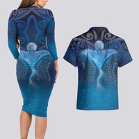 Polynesia Manta Ray Couples Matching Long Sleeve Bodycon Dress and Hawaiian Shirt Let's The Sea Set You Free LT05 - Polynesian Pride