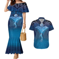 Polynesia Manta Ray Couples Matching Mermaid Dress and Hawaiian Shirt Let's The Sea Set You Free LT05 Blue - Polynesian Pride