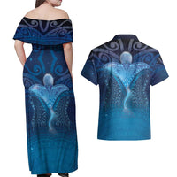 Polynesia Manta Ray Couples Matching Off Shoulder Maxi Dress and Hawaiian Shirt Let's The Sea Set You Free LT05 - Polynesian Pride