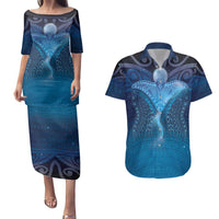 Polynesia Manta Ray Couples Matching Puletasi and Hawaiian Shirt Let's The Sea Set You Free - Polynesian Pride