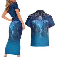 Polynesia Manta Ray Couples Matching Short Sleeve Bodycon Dress and Hawaiian Shirt Let's The Sea Set You Free LT05 - Polynesian Pride