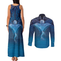 Polynesia Manta Ray Couples Matching Tank Maxi Dress and Long Sleeve Button Shirt Let's The Sea Set You Free - Polynesian Pride