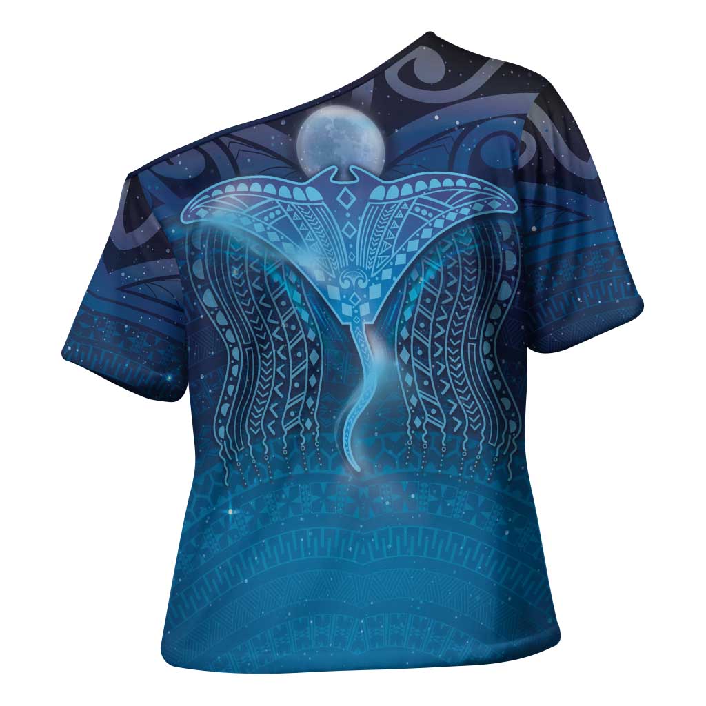 Polynesia Manta Ray Cross Shoulder Shirt Let's The Sea Set You Free - Polynesian Pride