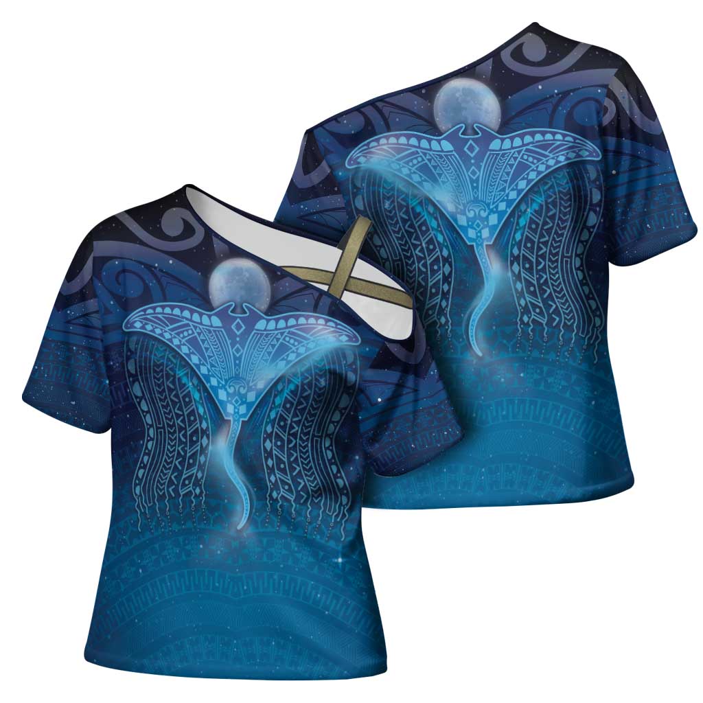 Polynesia Manta Ray Cross Shoulder Shirt Let's The Sea Set You Free - Polynesian Pride
