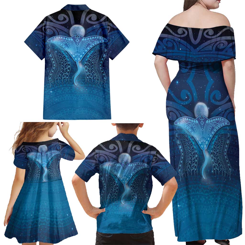 Polynesia Manta Ray Family Matching Off Shoulder Maxi Dress and Hawaiian Shirt Let's The Sea Set You Free LT05 - Polynesian Pride