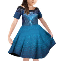 Polynesia Manta Ray Family Matching Off Shoulder Short Dress and Hawaiian Shirt Let's The Sea Set You Free LT05 Daughter's Dress Blue - Polynesian Pride