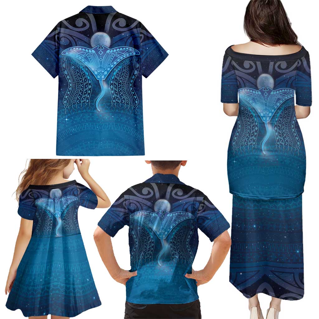 Polynesia Manta Ray Family Matching Puletasi and Hawaiian Shirt Let's The Sea Set You Free LT05 - Polynesian Pride