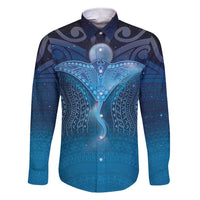 Polynesia Manta Ray Family Matching Short Sleeve Bodycon Dress and Hawaiian Shirt Let's The Sea Set You Free LT05 Dad's Shirt - Long Sleeve Blue - Polynesian Pride