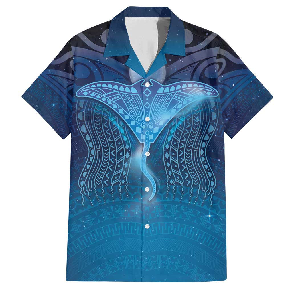 Polynesia Manta Ray Family Matching Summer Maxi Dress and Hawaiian Shirt Let's The Sea Set You Free LT05 Dad's Shirt - Short Sleeve Blue - Polynesian Pride