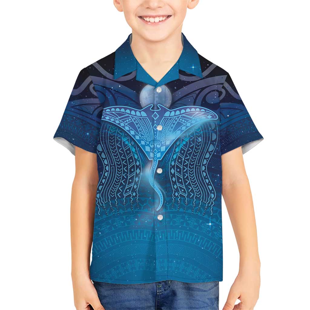 Polynesia Manta Ray Family Matching Tank Maxi Dress and Hawaiian Shirt Let's The Sea Set You Free LT05 Son's Shirt Blue - Polynesian Pride