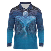 Polynesia Manta Ray Long Sleeve Polo Shirt Let's The Sea Set You Free - Polynesian Pride