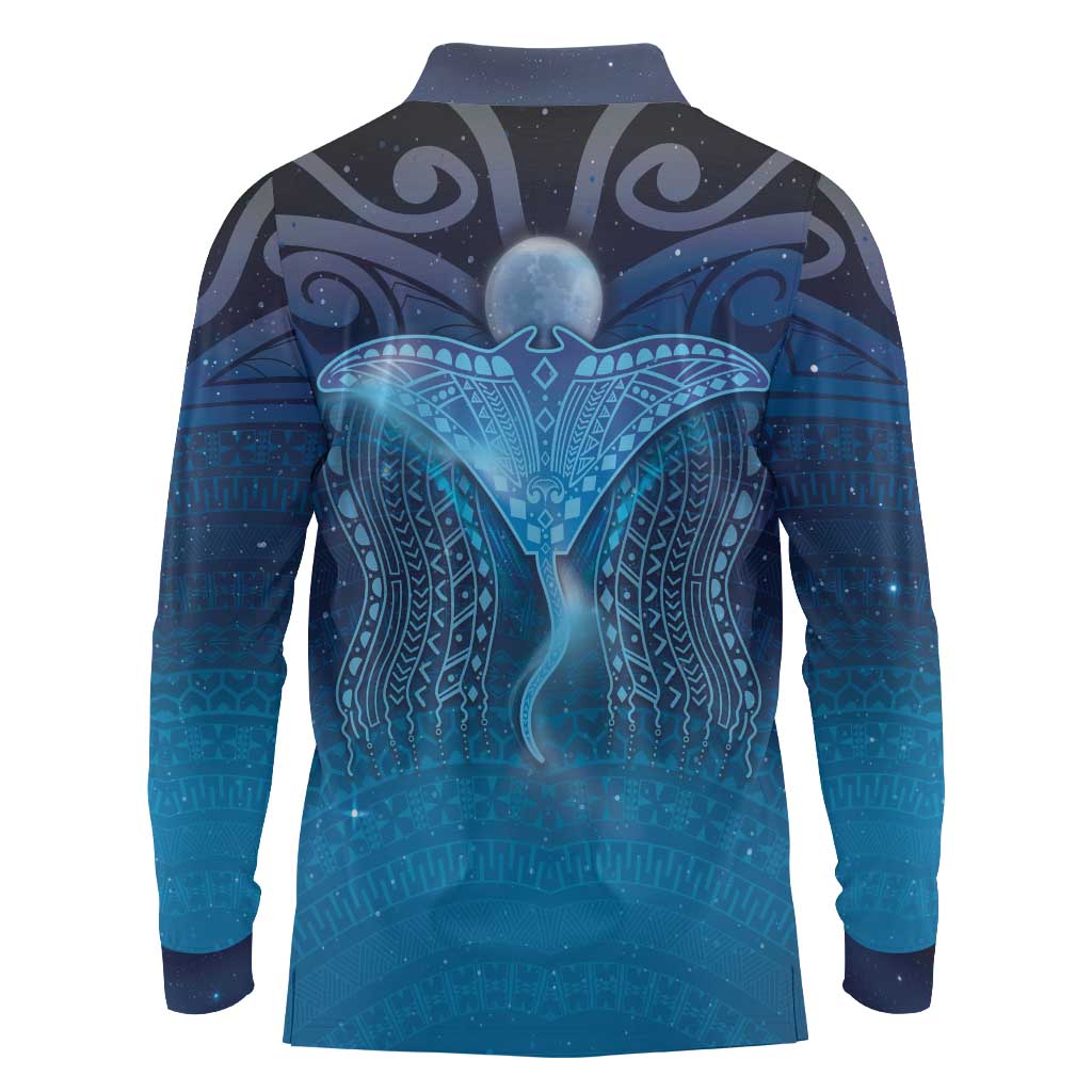 Polynesia Manta Ray Long Sleeve Polo Shirt Let's The Sea Set You Free - Polynesian Pride