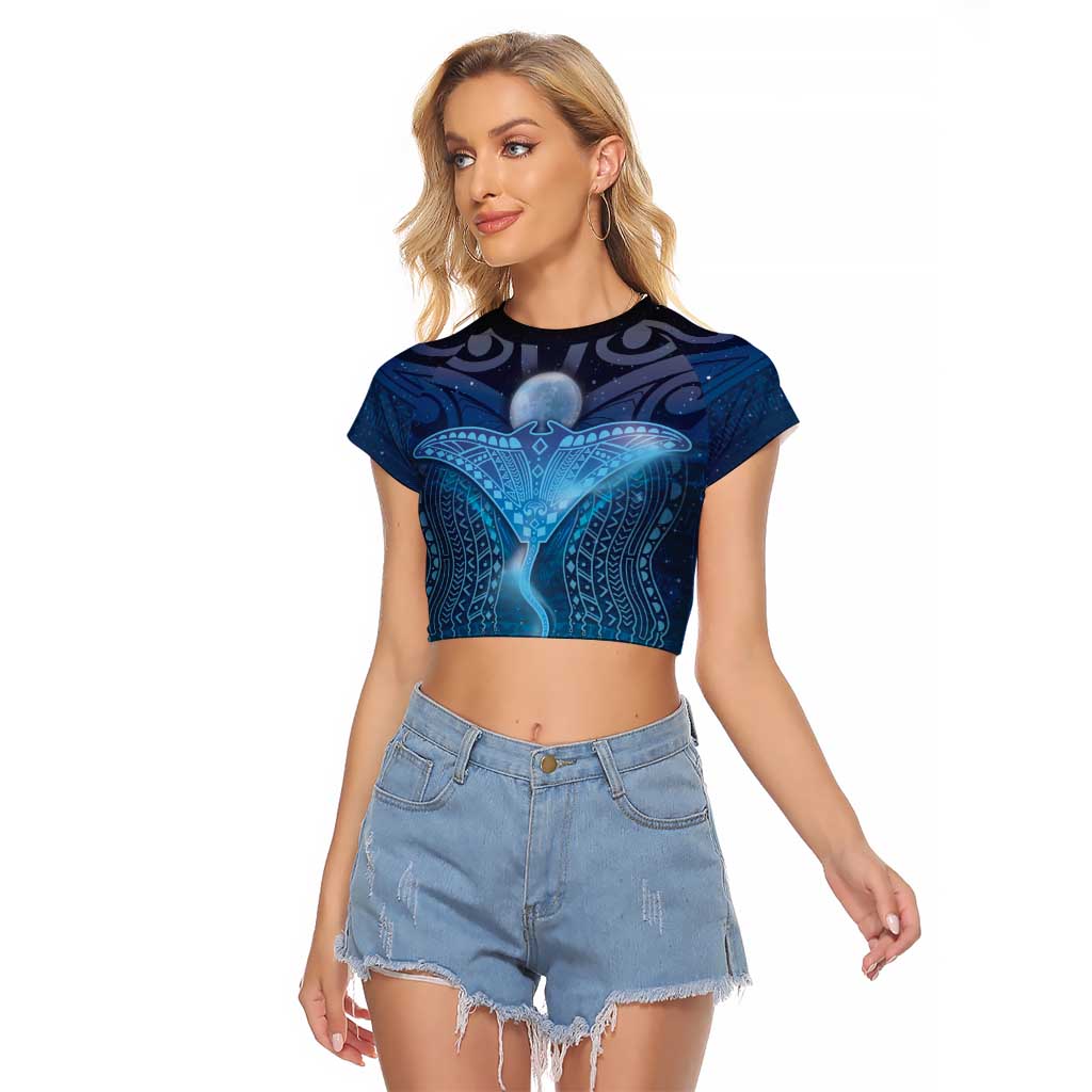 Polynesia Manta Ray Raglan Cropped T Shirt Let's The Sea Set You Free - Polynesian Pride