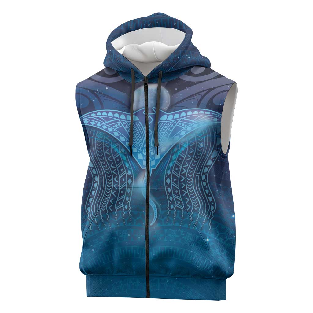 Polynesia Manta Ray Sleeveless Zip Hoodie Let's The Sea Set You Free LT05 Blue - Polynesian Pride
