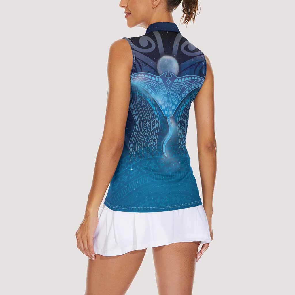Polynesia Manta Ray Women Sleeveless Polo Shirt Let's The Sea Set You Free - Polynesian Pride