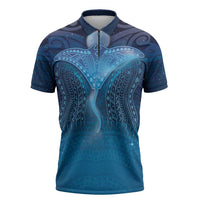 Polynesia Manta Ray Zipper Polo Shirt Let's The Sea Set You Free - Polynesian Pride