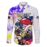 Filipino American History Month Family Matching Short Sleeve Bodycon Dress and Hawaiian Shirt The Eight-Rayed Sun Flags With Bald Eagle LT05 Dad's Shirt - Long Sleeve White - Polynesian Pride
