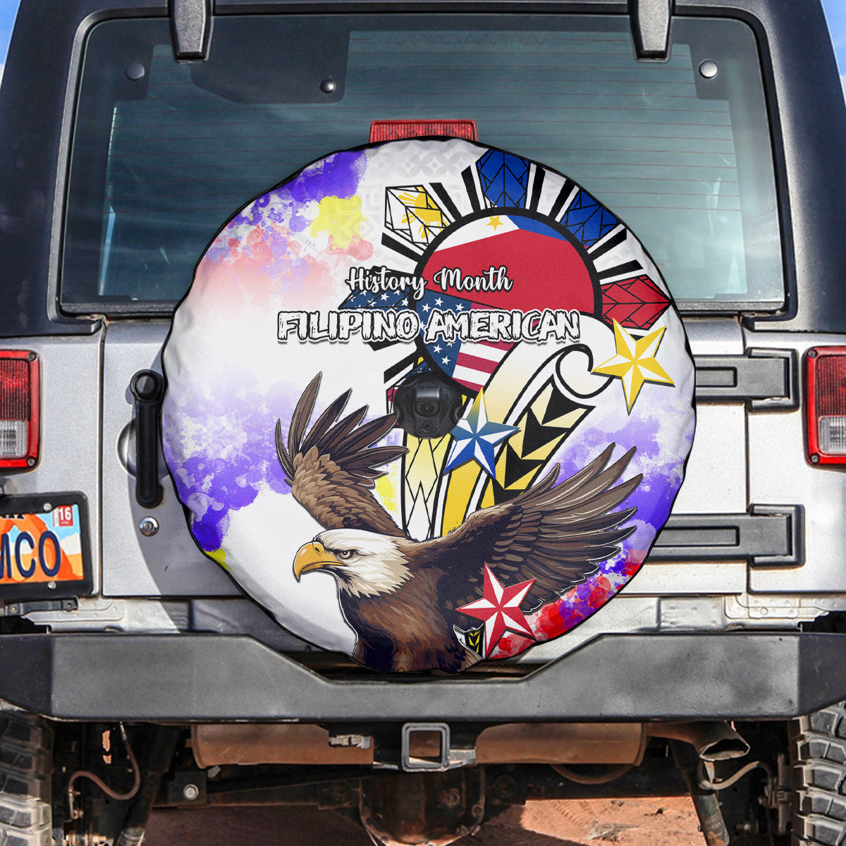 Filipino American History Month Spare Tire Cover The Eight-Rayed Sun Flags With Bald Eagle LT05 - Polynesian Pride