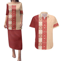 Papua New Guinea Couples Matching Puletasi and Hawaiian Shirt Oro Tapa Pattern LT05 Beige - Polynesian Pride