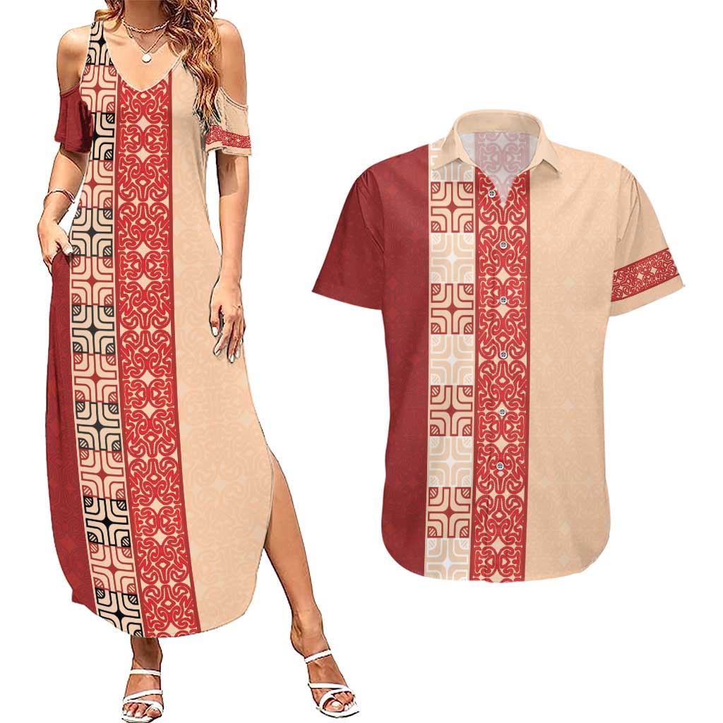 Papua New Guinea Couples Matching Summer Maxi Dress and Hawaiian Shirt Oro Tapa Pattern LT05 Beige - Polynesian Pride
