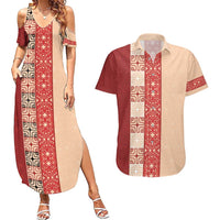 Papua New Guinea Couples Matching Summer Maxi Dress and Hawaiian Shirt Oro Tapa Pattern LT05 Beige - Polynesian Pride
