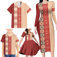 Papua New Guinea Family Matching Long Sleeve Bodycon Dress and Hawaiian Shirt Oro Tapa Pattern LT05 - Polynesian Pride