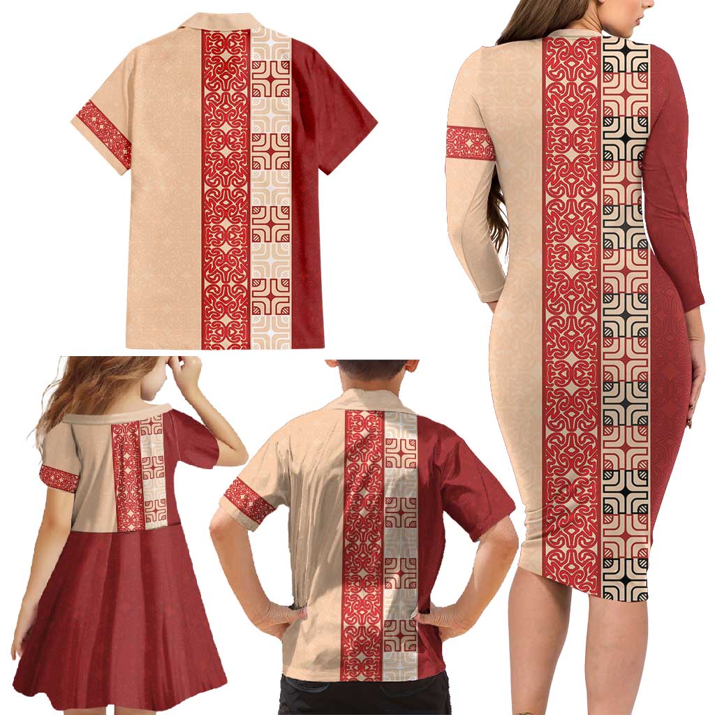 Papua New Guinea Family Matching Long Sleeve Bodycon Dress and Hawaiian Shirt Oro Tapa Pattern LT05 - Polynesian Pride