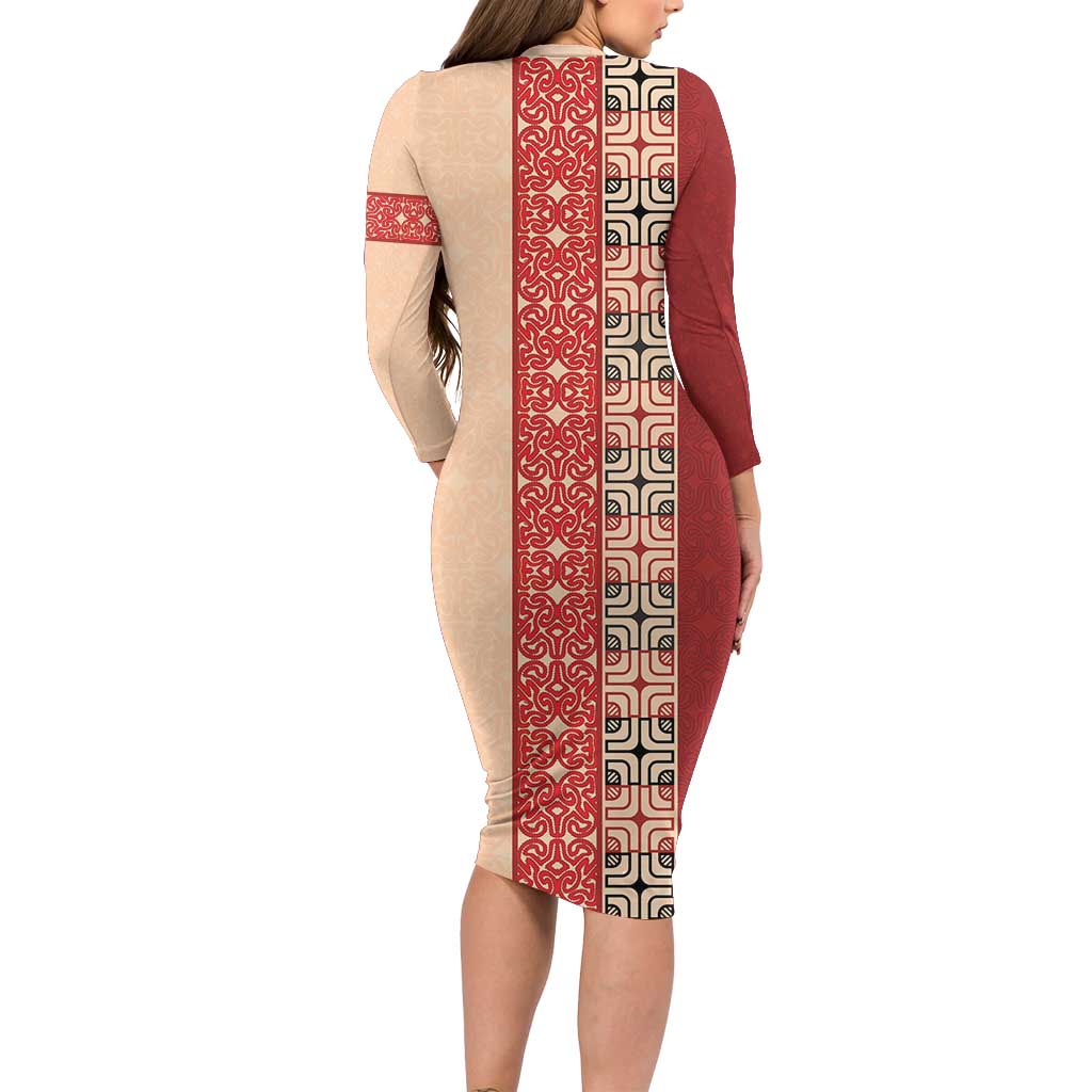 Papua New Guinea Family Matching Long Sleeve Bodycon Dress and Hawaiian Shirt Oro Tapa Pattern LT05 - Polynesian Pride