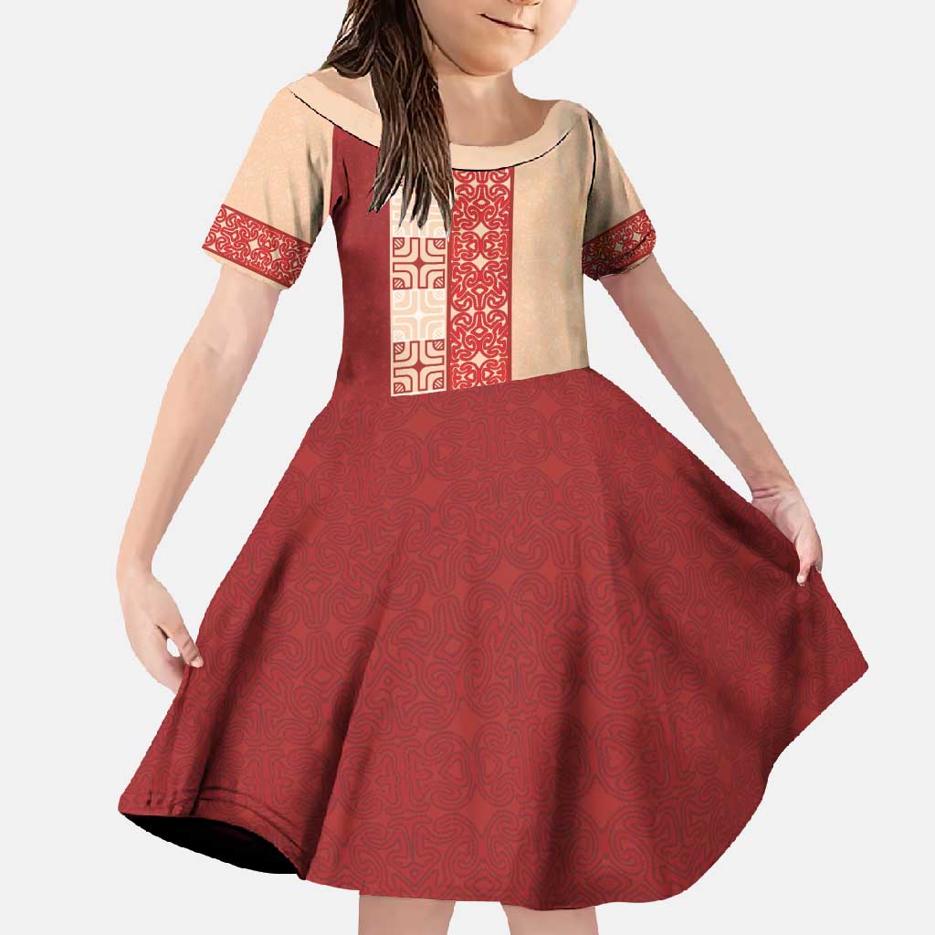 Papua New Guinea Family Matching Off Shoulder Maxi Dress and Hawaiian Shirt Oro Tapa Pattern LT05 Daughter's Dress Beige - Polynesian Pride