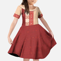 Papua New Guinea Family Matching Off Shoulder Maxi Dress and Hawaiian Shirt Oro Tapa Pattern LT05 Daughter's Dress Beige - Polynesian Pride