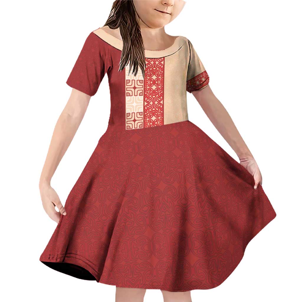 Papua New Guinea Family Matching Off Shoulder Short Dress and Hawaiian Shirt Oro Tapa Pattern LT05 Daughter's Dress Beige - Polynesian Pride