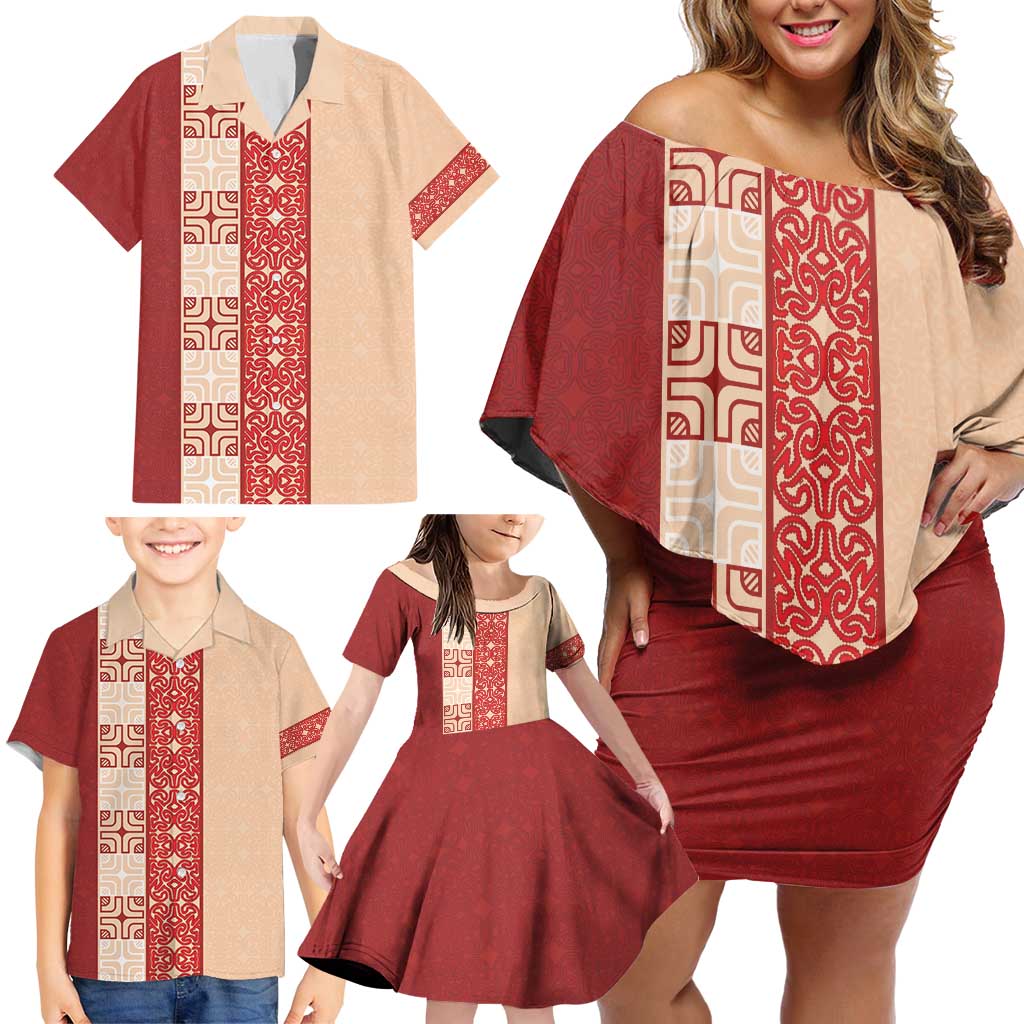 Papua New Guinea Family Matching Off Shoulder Short Dress and Hawaiian Shirt Oro Tapa Pattern LT05 - Polynesian Pride