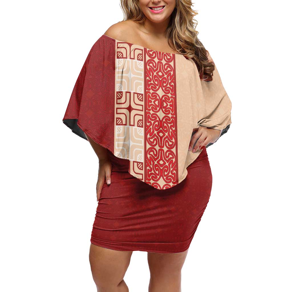 Papua New Guinea Family Matching Off Shoulder Short Dress and Hawaiian Shirt Oro Tapa Pattern LT05 Mom's Dress Beige - Polynesian Pride