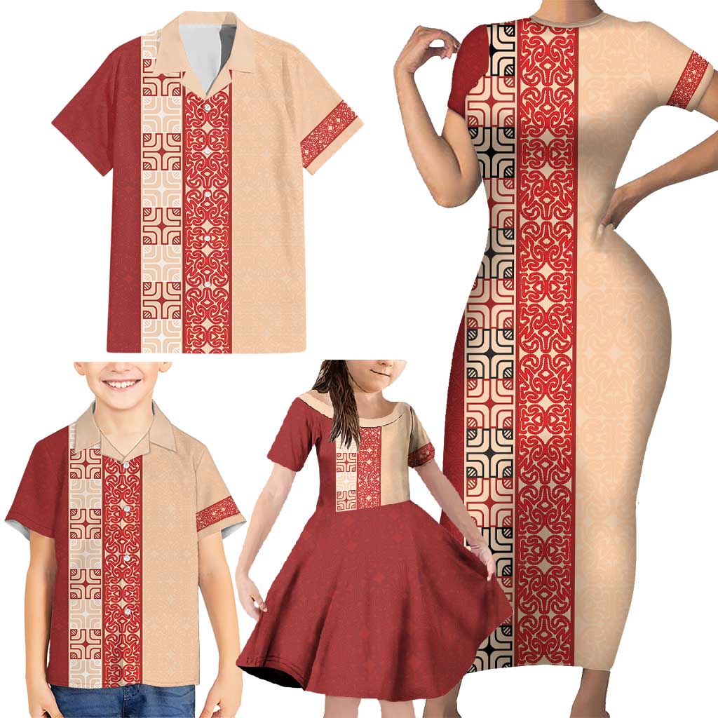 Papua New Guinea Family Matching Short Sleeve Bodycon Dress and Hawaiian Shirt Oro Tapa Pattern LT05 - Polynesian Pride