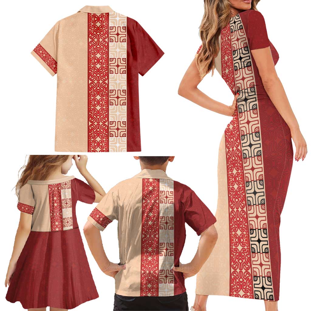 Papua New Guinea Family Matching Short Sleeve Bodycon Dress and Hawaiian Shirt Oro Tapa Pattern LT05 - Polynesian Pride