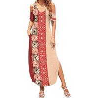 Papua New Guinea Family Matching Summer Maxi Dress and Hawaiian Shirt Oro Tapa Pattern LT05 Mom's Dress Beige - Polynesian Pride