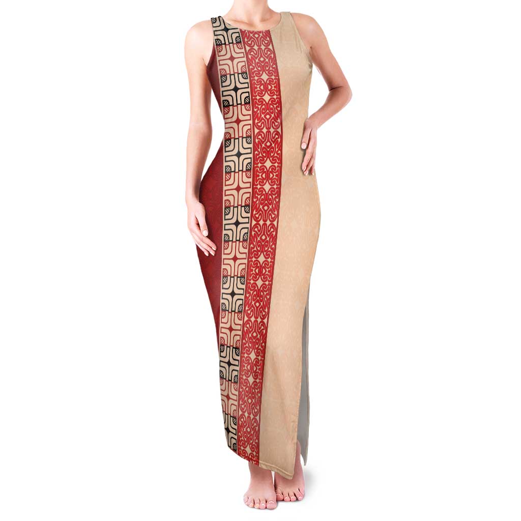 Papua New Guinea Family Matching Tank Maxi Dress and Hawaiian Shirt Oro Tapa Pattern LT05 Mom's Dress Beige - Polynesian Pride