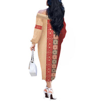Papua New Guinea Off The Shoulder Long Sleeve Dress Oro Tapa Pattern LT05 - Polynesian Pride