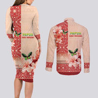 Papua New Guinea Oro Province Couples Matching Long Sleeve Bodycon Dress and Long Sleeve Button Shirt Oro Birdwing Butterfly LT05 - Polynesian Pride