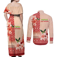 Papua New Guinea Oro Province Couples Matching Off Shoulder Maxi Dress and Long Sleeve Button Shirt Oro Birdwing Butterfly LT05 - Polynesian Pride