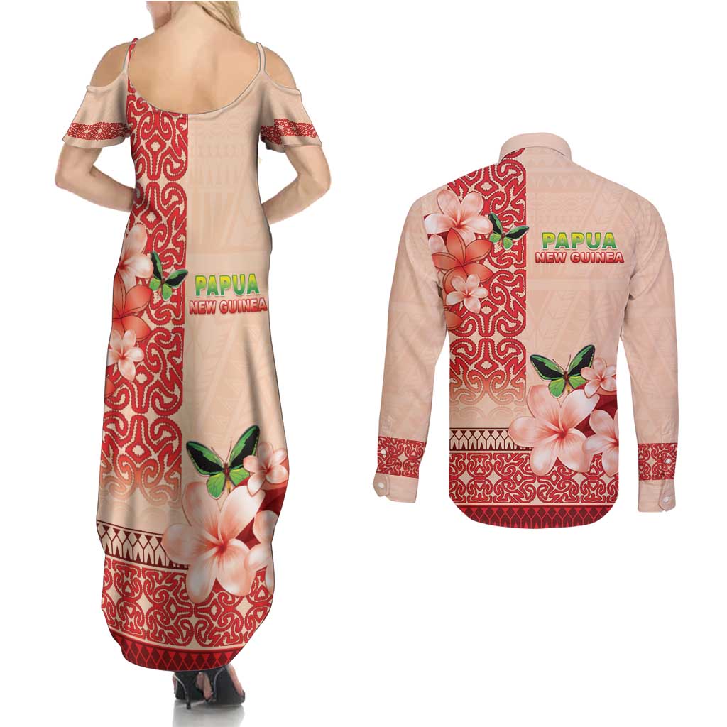 Papua New Guinea Oro Province Couples Matching Summer Maxi Dress and Long Sleeve Button Shirt Oro Birdwing Butterfly LT05 - Polynesian Pride