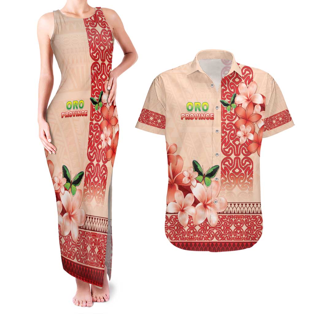 Papua New Guinea Oro Province Couples Matching Tank Maxi Dress and Hawaiian Shirt Oro Birdwing Butterfly LT05 Beige - Polynesian Pride
