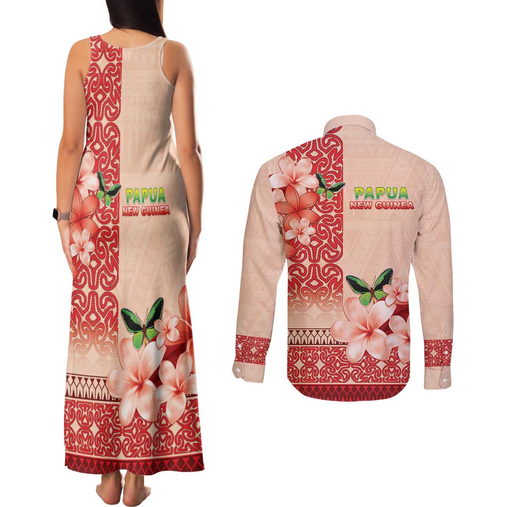 Papua New Guinea Oro Province Couples Matching Tank Maxi Dress and Long Sleeve Button Shirt Oro Birdwing Butterfly LT05 - Polynesian Pride