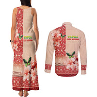 Papua New Guinea Oro Province Couples Matching Tank Maxi Dress and Long Sleeve Button Shirt Oro Birdwing Butterfly LT05 - Polynesian Pride