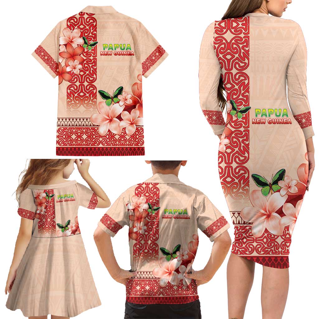 Papua New Guinea Oro Province Family Matching Long Sleeve Bodycon Dress and Hawaiian Shirt Oro Birdwing Butterfly LT05 - Polynesian Pride